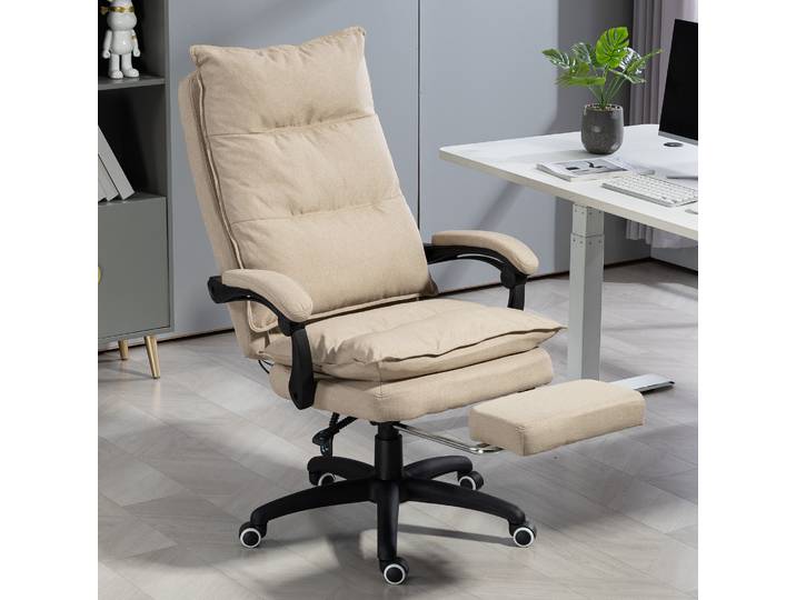 Vinsetto Fauteuil Bureau Massant Beige Réglable avec Repose-Pied