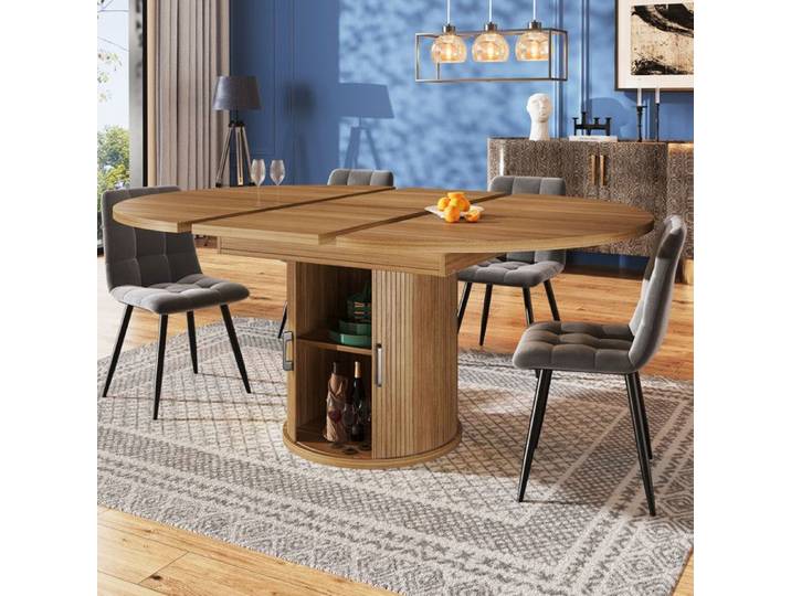 Luscriate - Table de salle à manger ronde extensible 118-158 cm table de cuisine jusqu'à 6 personnes - Bois de noyer