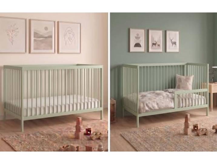 Kids Collective Babybett Kinderbett Gitterbett mit Rausfallschutz Baby Bett stabiles Buchenholz Juniorbett Made in Europe Kinderzimmer Jugendzimmer Möbel 70x140 cm Grün