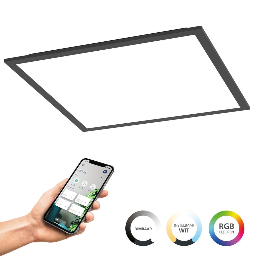 Eglo Moradillo-Z Smart plafondlamp, vierkant, zwart/wit, 39,3 x 39,3 cm