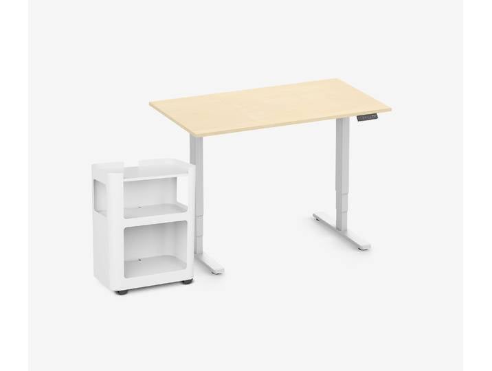 FOKUS Schreibtisch + Rollwagen Birke Weiß 120x70