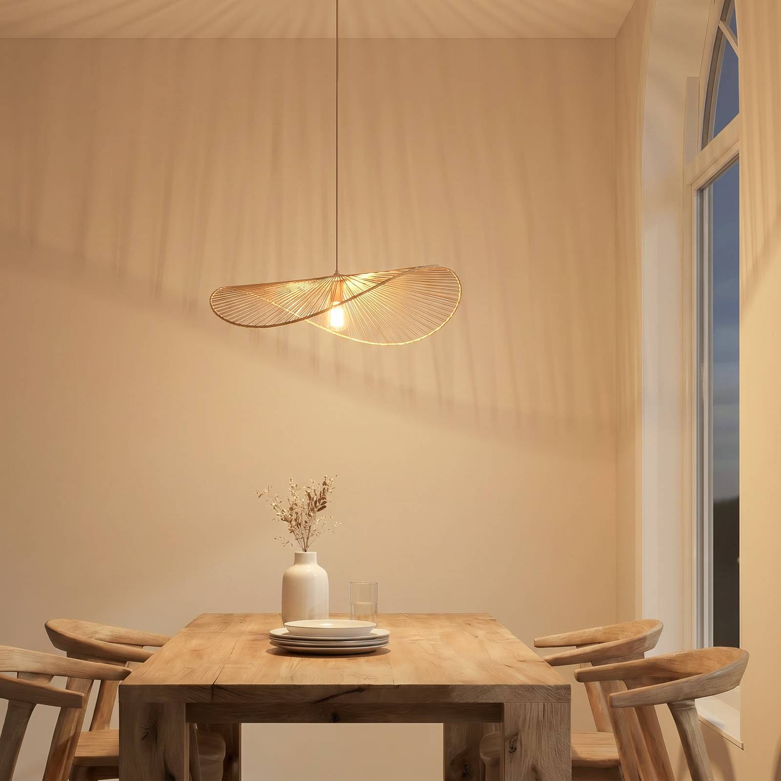 Pendant Light Valdorin Lindby, dimmable, Cream / amber, Living / Dining Room, Paper / lunolit / lunopal, Modern, Ceiling Light