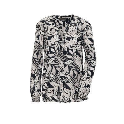 Tunika GOLDNER "Kurzgröße Tunika-Druckbluse", Damen, Gr. 20, schwarz (schwarz, weiß, gemustert), Obermaterial: 100% Viskose CV., figurumspielend, Puffärmel Raffung, Tuniken, mit durchgehender Knopfleiste