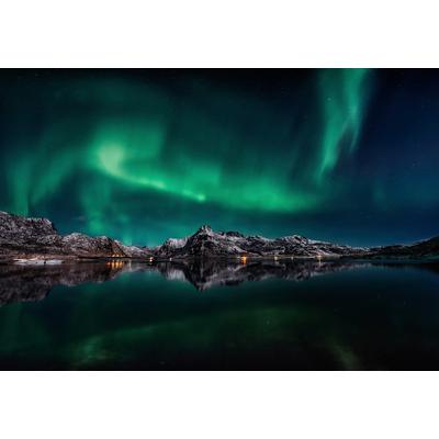 Fototapete PAPERMOON "Photo-Art JAVIER DE LA, LOFOTEN AURORA-REFLEXION", bunt, B:4m L:2,6m, Vlies, Tapeten