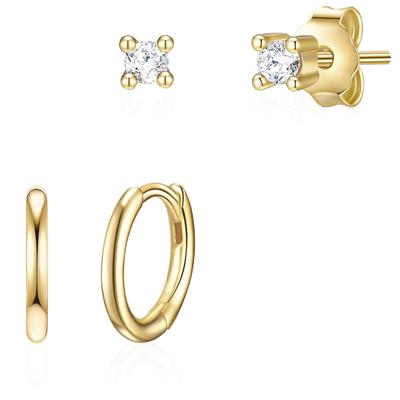 Paar Ohrstecker LULU & JANE "Set: AV191", gelbgold, weiß, Ohrringe, Damen, 2,3/11,3mm,mit Zirkonia, Messing, mit Zirkonia