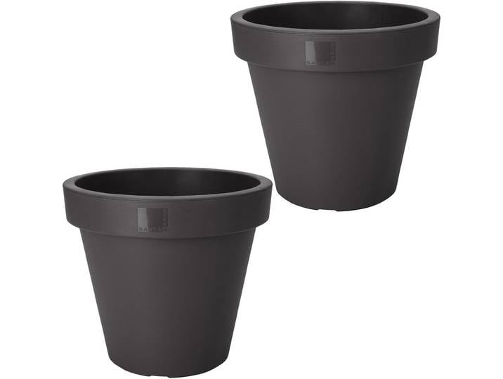 2er-Set Blumentopf rund, anthrazit, Pflanztopf aus 100% recyclebarem Kunststoff, Ø 25 cm