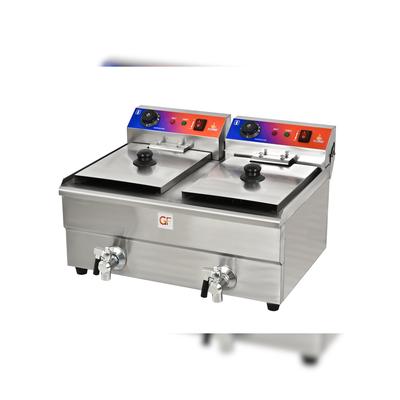 Gasfrit – Professionelle industrielle ultraschnelle Elektro-Fritteuse, 2 Becken à 10 L mit Ablasshahn