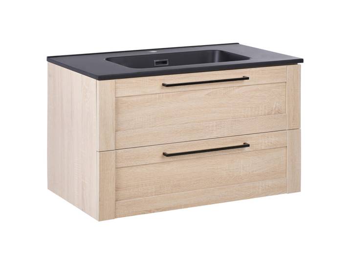 Beliani Waschbeckenunterschrank wandmontiertk mit Waschbecken Hellbraun Tarija, 80x46x91.5 cm, Badezimmer, Badmöbel, Waschbeckenunterschränke