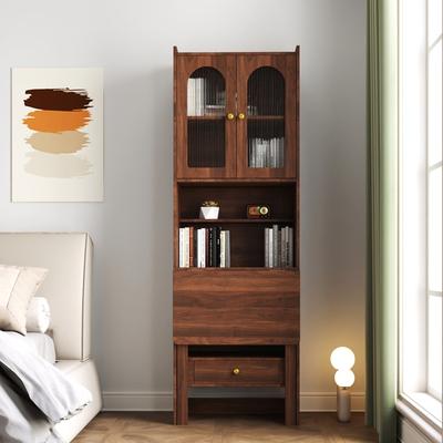Abrihome Fold-out Convertible Writing Table Study Desk with Cabinet and Drawer