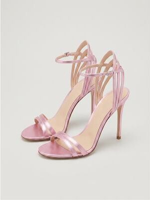 LightInthebox Women's Metallic Pink Stiletto Sandals: Eye-Catching Multi-Strap Open Toe Heels for Parties