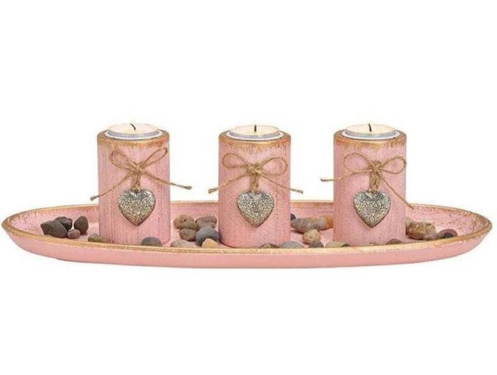 Teelichthalter G. Wurm Set mit Dekosteinen , rosa (goldfarben, rosa), MDF, Kerzenhalter, Teelichthalter