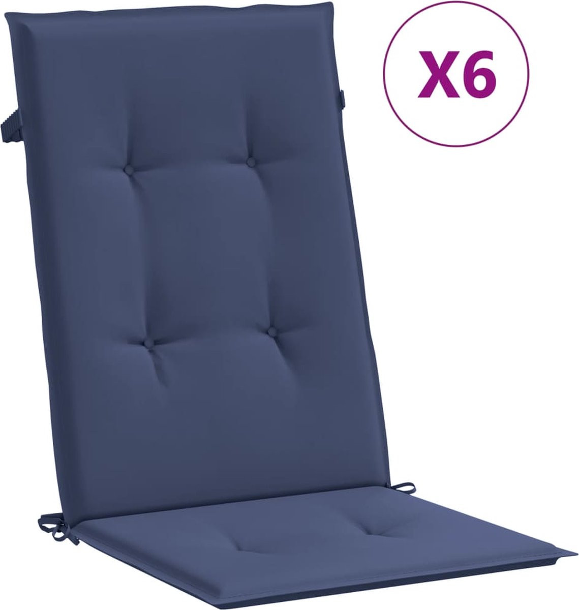 vidaXL Stoelkussens met hoge rug, 6 stuks, stof, marineblauw