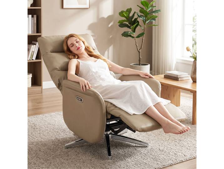HOMCOM Fauteuil Relax Électrique Pivotant Cuir PU Marron 160° USB