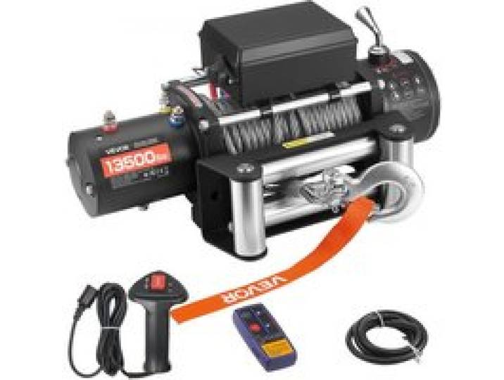 VEVOR Elektrische Seilwinde, 6100 kg, 12 V DC Elektrowinde mit 24 m Seil, kabellose & kabelgebundene Fernbedienung, IP55 Offroadwinde zum Abschleppen von SUV, Jeep, Anhänger, Boot, Geländewagen