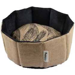Haustier-Korb Rund - Jute & Polyester - Robust & Gemütlich mit Kissen - Pflanzen-Muster, 48x16 cm - Sicherer Schlafplatz für Hunde & Katzen
