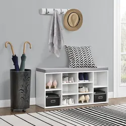 Schuhregal Ymir 103x30x48 cm 10 Ablageflächen Sitzbank Weiß/Grau en.casa