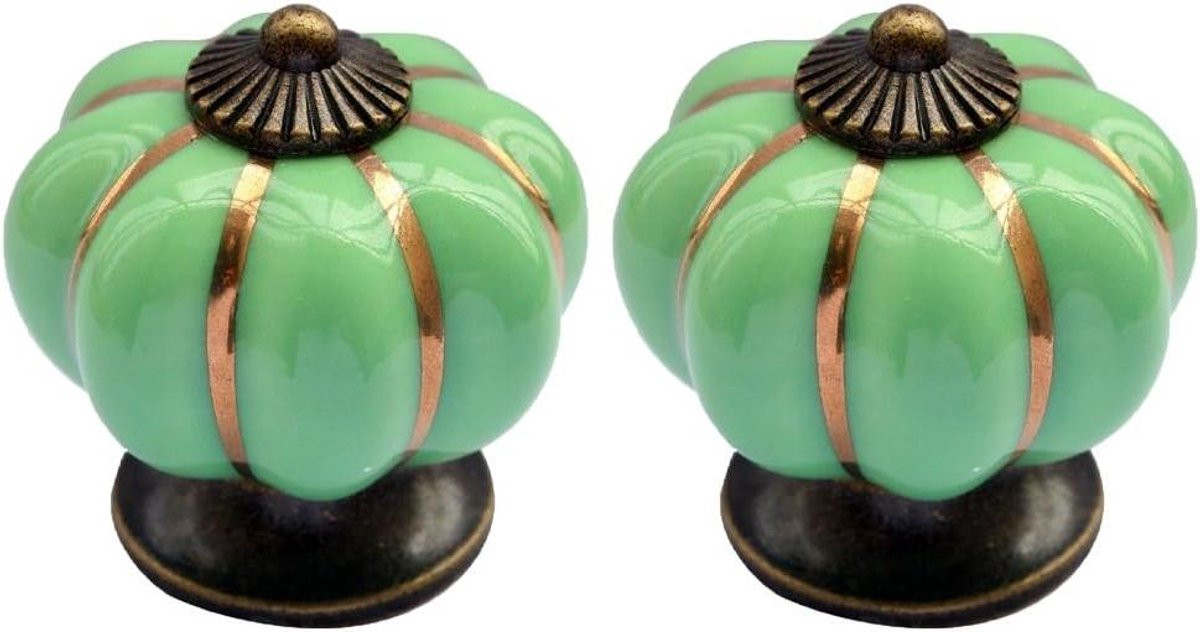 Pompoen Knop Lade Handgreep Groen Geborsteld Brons Keramisch
