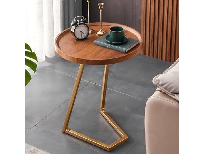 JIiopCFegh Beistelltisch, Kleiner Beistelltisch mit Metallgestell for Wohn- und Schlafzimmer(50cm,Natural)
