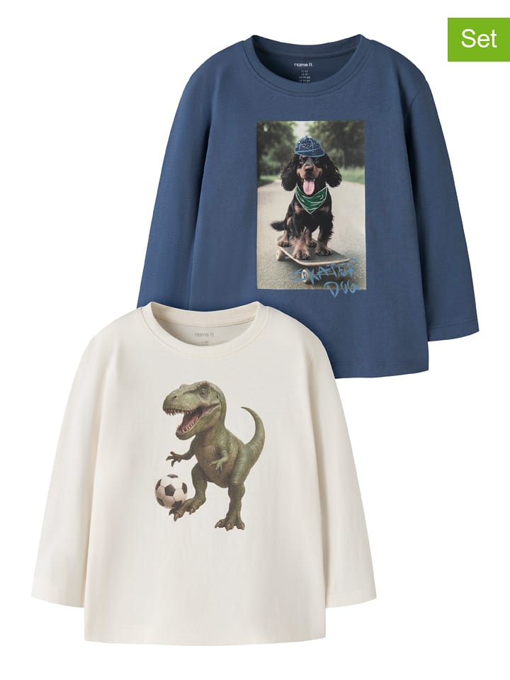 name it 2er-Set: Longsleeve "Voto" in Blau/ Creme - 104