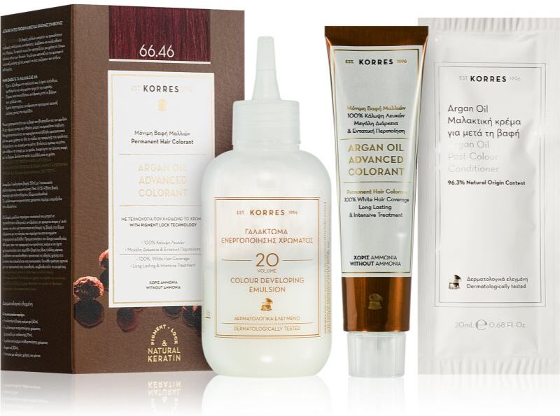 Korres Argan Oil coloration cheveux permanente à l'huile d'argan teinte 66.46 Intense Burgundy Red 50 ml