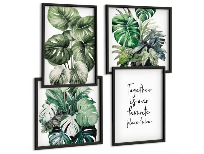 Tulup Bilder SET 4er Set - 50x50 cm & 40x60 cm Schwarzer Rahmen - Dekoration aus grünen tropischen Blättern, Kunststoff, Rechteckig, 50x50 cm, Fotografie, Bilder & Rahmen, Bilder
