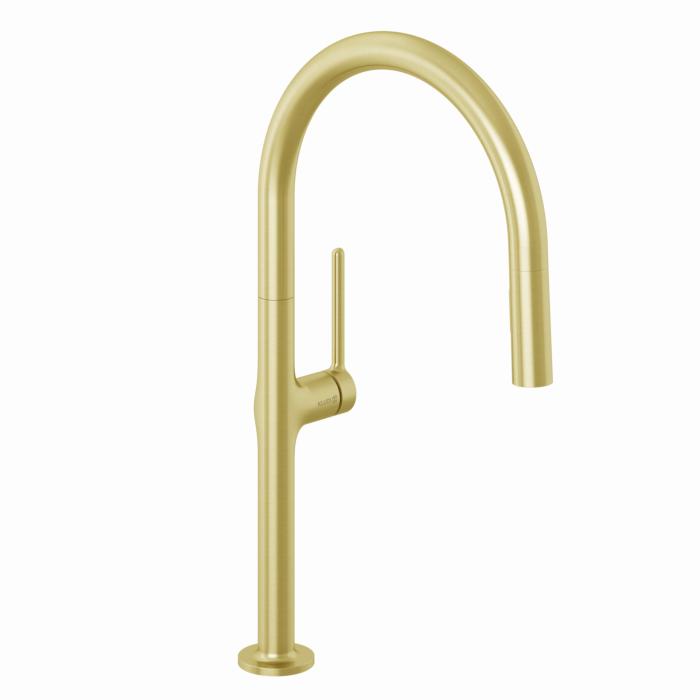 Kludi REEF Küchenarmatur 50851N075 herausziehbare Geschirrbrause, Brushed Gold