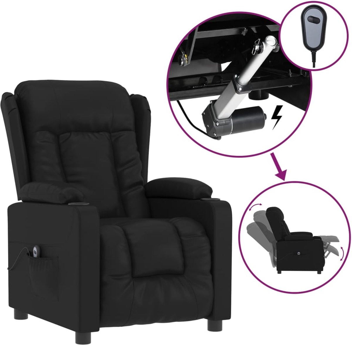 vidaXL Elektrische Relaxfauteuil in Kunstleer - Zwart