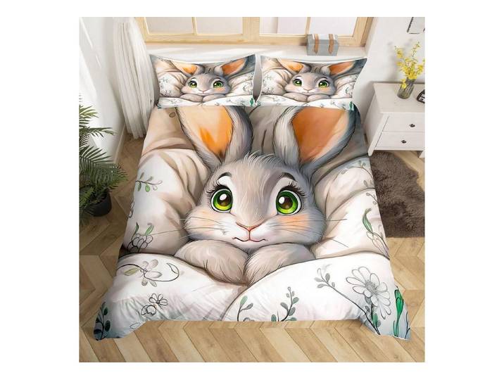 LuxusKollektion Kinderbettwäsche Bettwäscheset 3D Kaninchen 200x200cm Mehrfarbig