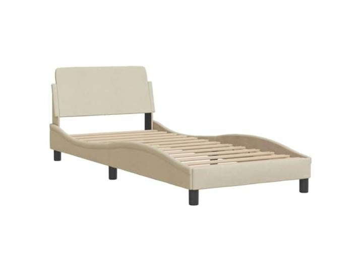 KTHLBRH Bettgestell mit Kopfteil Dover Creme 90 x 200 cm Stoff Robuste Beine, Lattenrost inklusive, gewelltes Design, Rückenunterstützung, Schlafzimmer