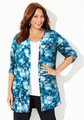 Plus Size Women's Uptown Tunic Blouse by Catherines in Navy Floral (Size 2X)