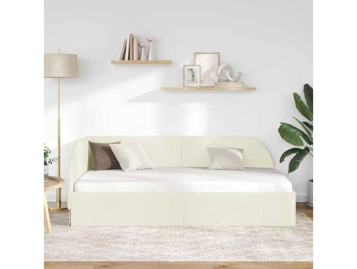 KTHLBRH Eckbett Samt Creme 90 x 200 cm Schlafsofa in L-Form, Kopfteil, umkehrbar, Gestell aus Holz, max. 140 kg
