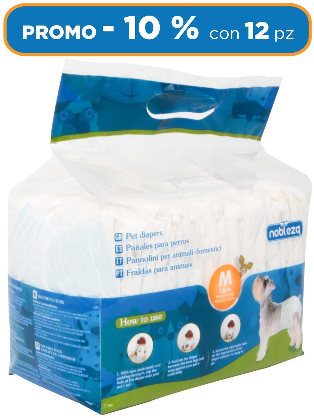 Nobleza Pannolini per Cani Igienici Usa e Getta Promo 12 Confezioni M-12pacchi
