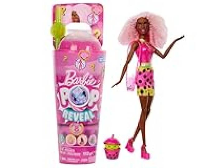 Barbie Poupée Pop Reveal série Bubble Tea avec accessoires et animal parfum baies délicieuses, 8 surprises dont un changement de couleur, un gobelet avec rangement, HTJ20