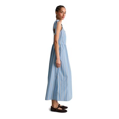 Maxikleid MARC O'POLO DENIM "aus Papertouch-Popeline", Damen, Gr. M, Normalgrößen, light blau, Obermaterial: 100% Baumwolle, gestreift, slim fit kurz, V-Ausschnitt, normaler Saum, Kleider Maxikleid