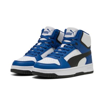 Sneaker PUMA "REBOUND SLAM MID JR", Mädchen, Gr. 38, Textil, blau (clyde royal, puma schwarz, puma weiß), Synthetik, Schuhe Sneaker