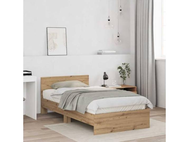 KTHLBRH Bettgestell Eiche Handwerk 203 x 104 x 70 cm Technisches Holz, modernes Kopfteil, Wandmontage, leicht zu reinigen
