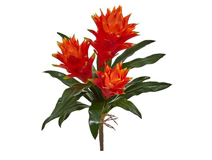 Nearly Natural 40,6 cm, künstliche Bromelie, 6 Stück Lebendige Orangenblüten, lebensechte grüne Blätter, wartungsfrei, atemberaubender Mittelpunkt für Kaminsims oder Tische