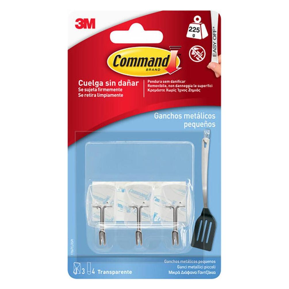 3M Command metal hook, small, clear, 19 x 41 x 19 mm, 3 pcs + 4 strips, max 225 gr (54120090)