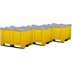 3 Stück Palettenboxen mit Deckel 680l 1200x1000x790 mm Gelb 3 Kufen