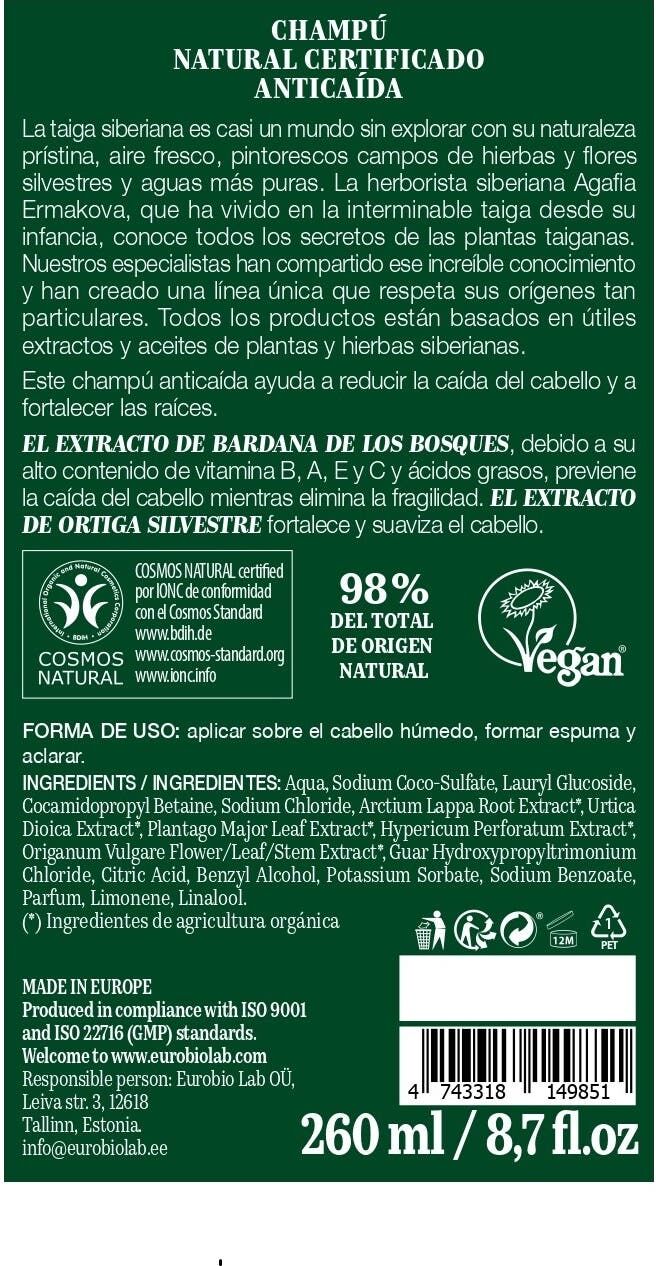 White Agafia Green Agafia Champú Natural Anti Caída 260 ml