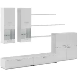 SKRAUT HOME Zeitgenössische Wohn- und Esszimmer TV-Wandmöbel mit LED-Beleuchtung, Weiß lackiert und Mate Weiß, 300 x 189 x 42cm _ 1BETABLANCO