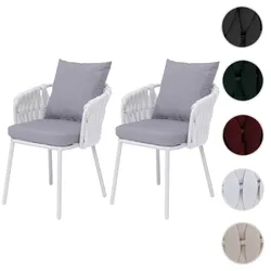 2er-Set Aluminium-Gartenstuhl HWC-P89, Gartensessel Outdoor Stuhl, Stoff/Textil (180 g/m2) Seilgeflecht Rope ~ hellgrau