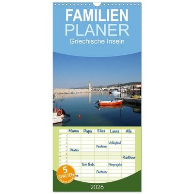 Familienplaner 2026 - Griechische Inseln mit 5 Spalten (Wandkalender, 21 x 45 cm) CALVENDO