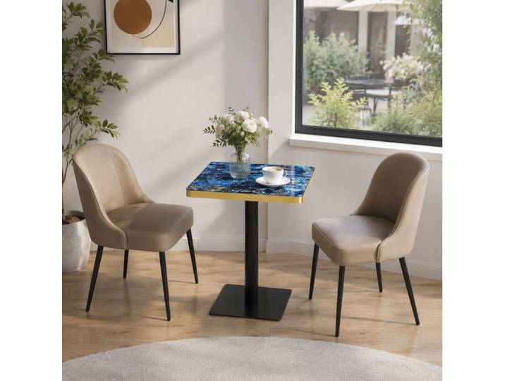 Table A Manger Carree Effet Marbre Bleu Table Bistrot Moderne FloraGrace Pour Cuisine Et Sejour Facile A Assembler 60x60x74cm