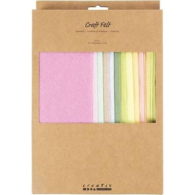 Creativ Company Bastelfilz, A4, Blatt 210x297 mm, Dicke 2 mm, Pastellfarben, 10 Stk