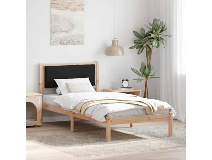 Emmtore Bettrahmen Massives Kiefernholz, Rechteckiges Design,mit Kopfteil 100 x 200 cm,Natur und Schwarz
