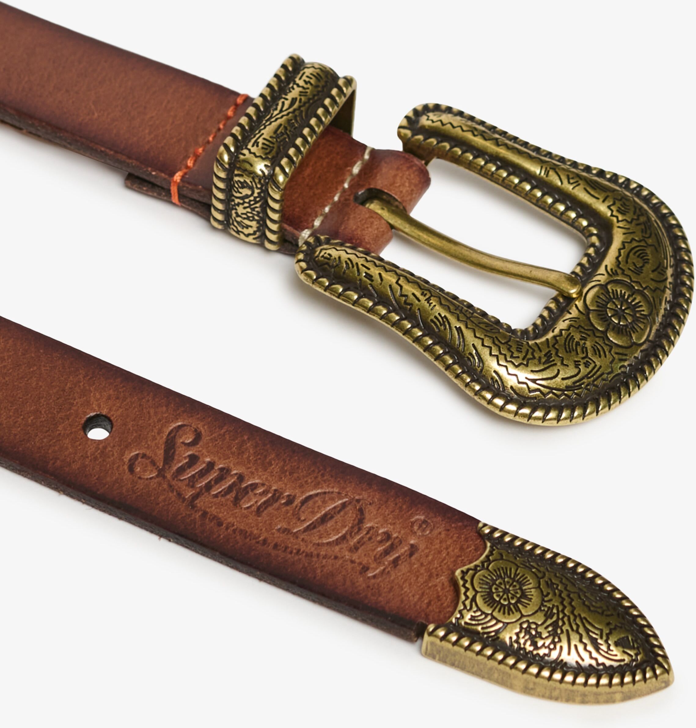 Ledergürtel SUPERDRY "SKINNY WESTERN BELT", Damen, Gr. M, braun (argan oil braun), Büffelleder, unifarben, Gürtel Ledergürtel, aus Büffelleder, mit Casual Passform, unifarbenes Design argan oil braun M