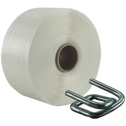 KK Verpackungen 16 mm Textil Polyester Umreifung Set Umreifungsband Phosphatiert Metallklemmen