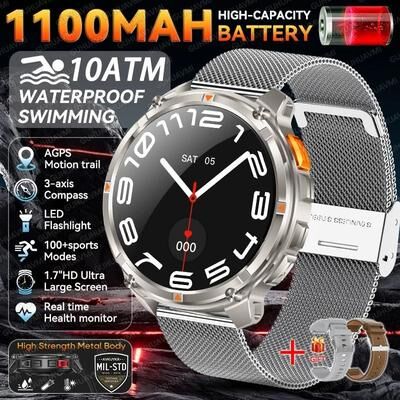 Uplift Picks Military Grade Dual Band GPS Smartwatch With Long Battery 10ATM Waterproof Outdoor Sports Watch silver Mesh