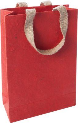 Sigel Geschenktüte Red Coco, Größe S, mit Bodeneinlage und breiten Jutegriffen, L 80 x B 190 x H 280 mm, Jutefaserpapier, rot, 5 Stück